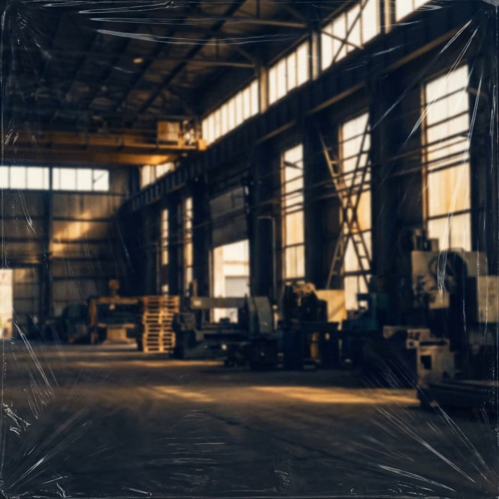 Industrial warehouse with palletized goods ready for stretch wrapping